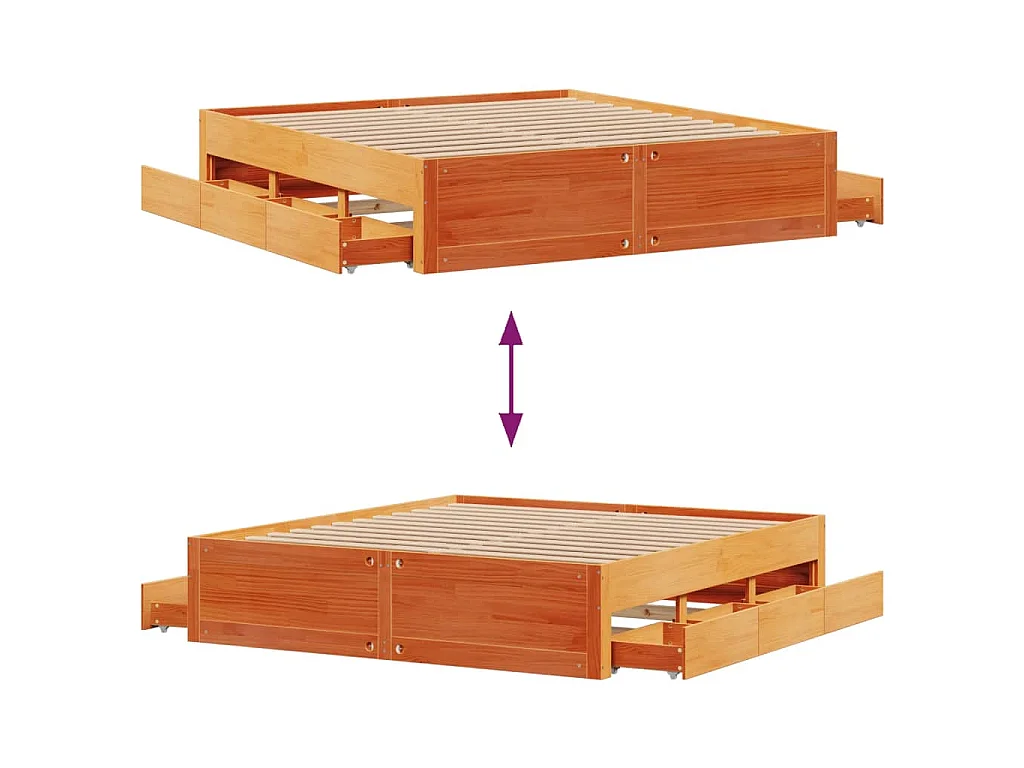 Cadre de lit sans matelas avec tiroirs brun cire 180x200 cm pin