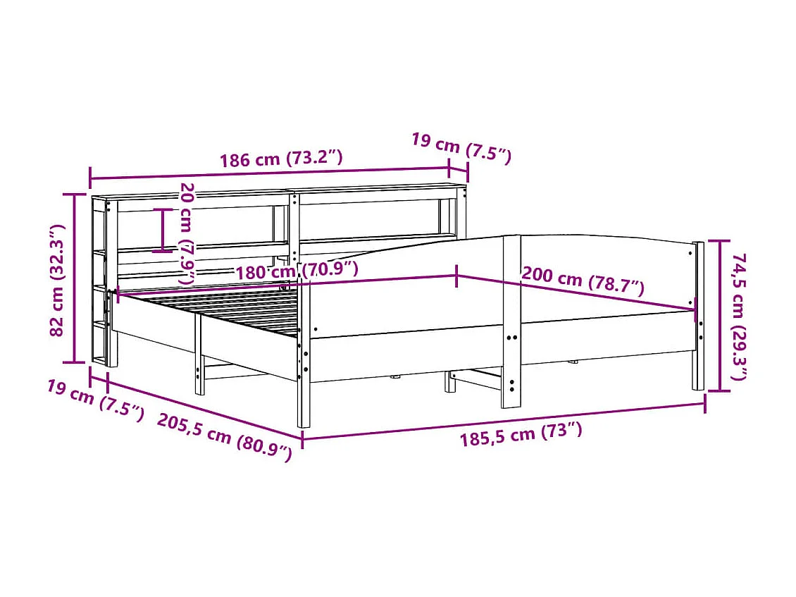 Cama sem colchão 180x200 cm pinho maciço castanho-mel