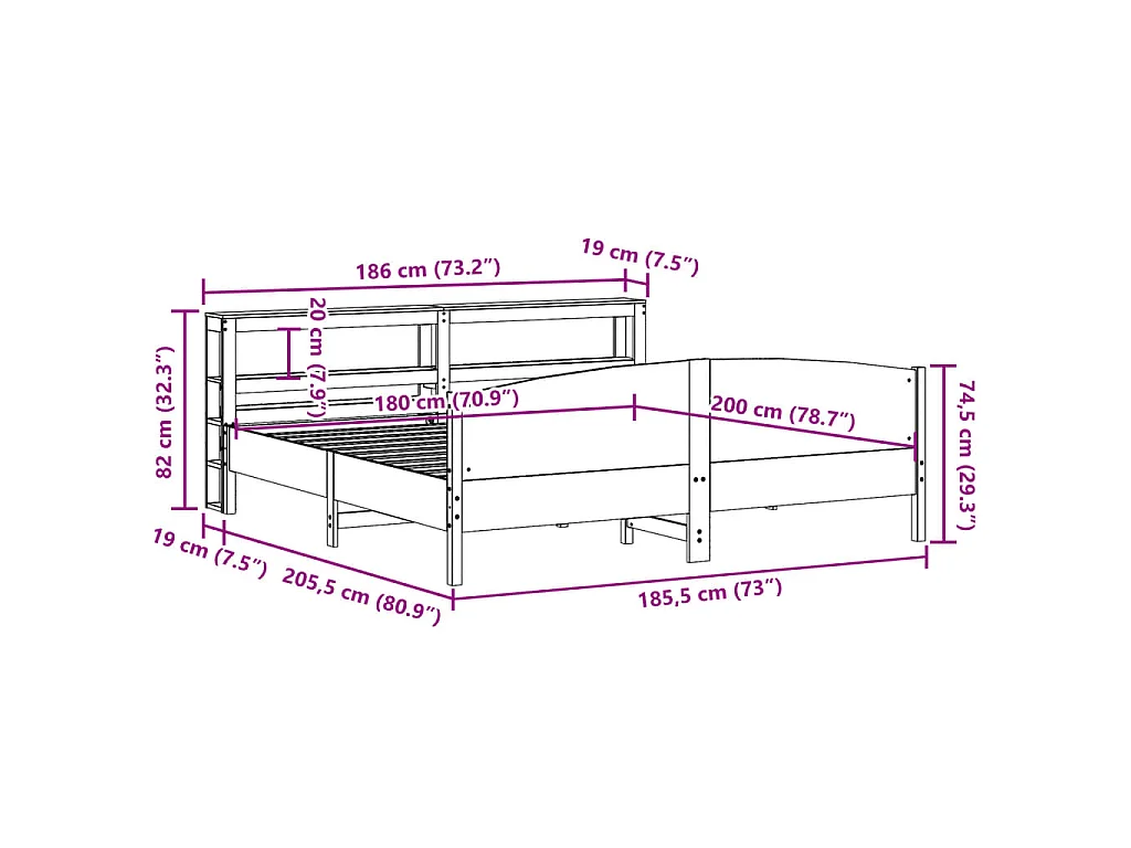 Letto senza Materasso Marrone Cera 180x200 cm in Legno di Pino