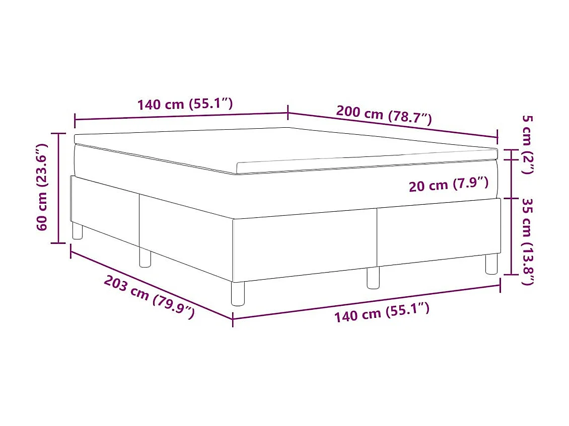 Boxspringbed Lichtgrijs en wit. 140 x 200 cm Katoen Stof
