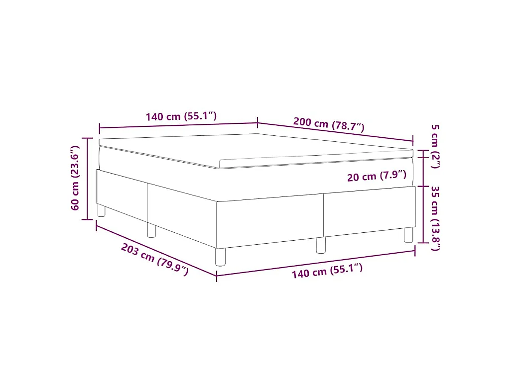 Boxspringbed Lichtgrijs en wit. 140 x 200 cm Katoen Stof