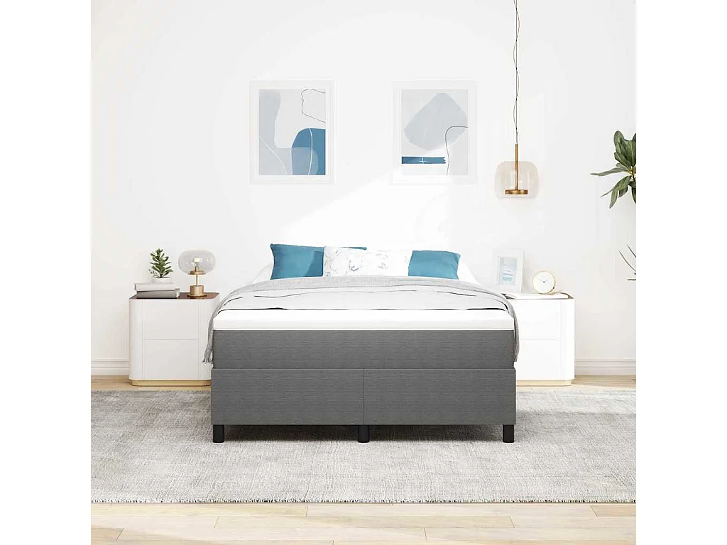 Boxspringbed Lichtgrijs en wit. 140 x 200 cm Katoen Stof