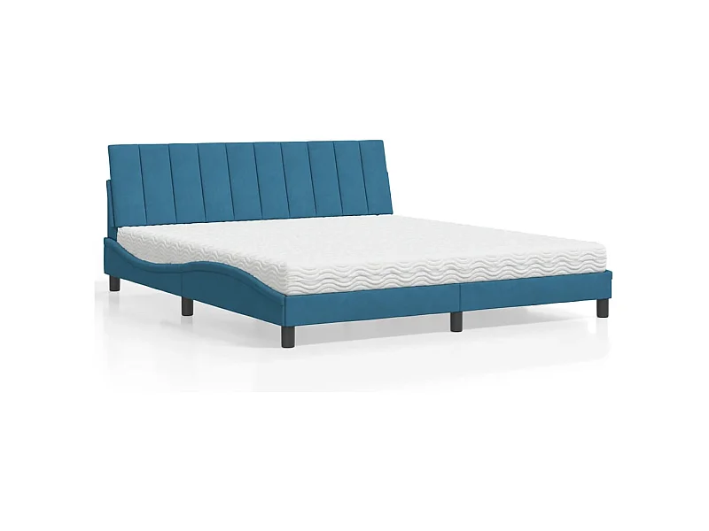 Letto con Materasso Hanko Blu 180x200 cm in Velluto