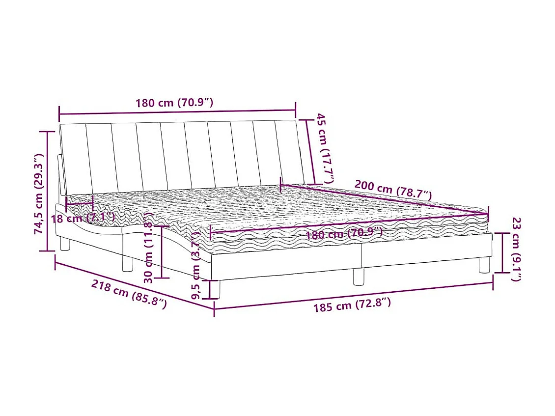 Lit avec matelas Hanko bleu 180x200 cm velours