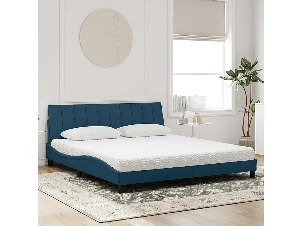 Lit avec matelas Hanko bleu 180x200 cm velours
