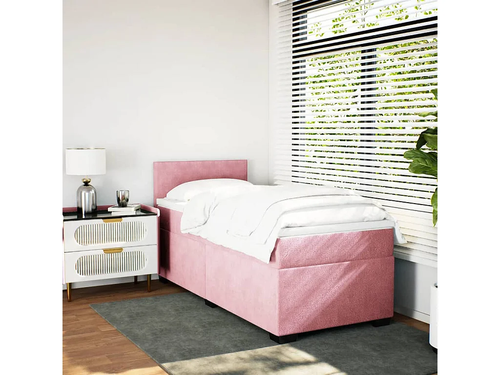 Cama box spring con colchón terciopelo rosa 90x200 cm