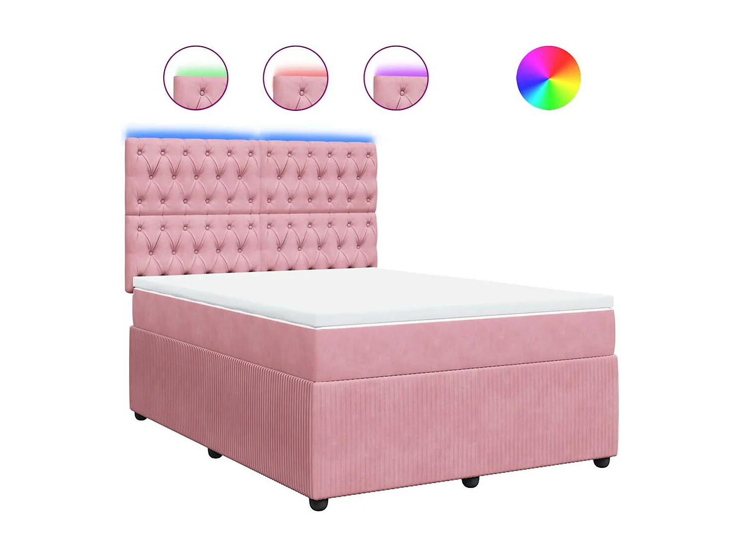 Cama box spring con colchón terciopelo rosa 140x190 cm
