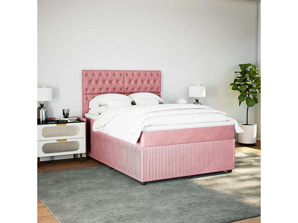 Cama box spring con colchón terciopelo rosa 140x190 cm