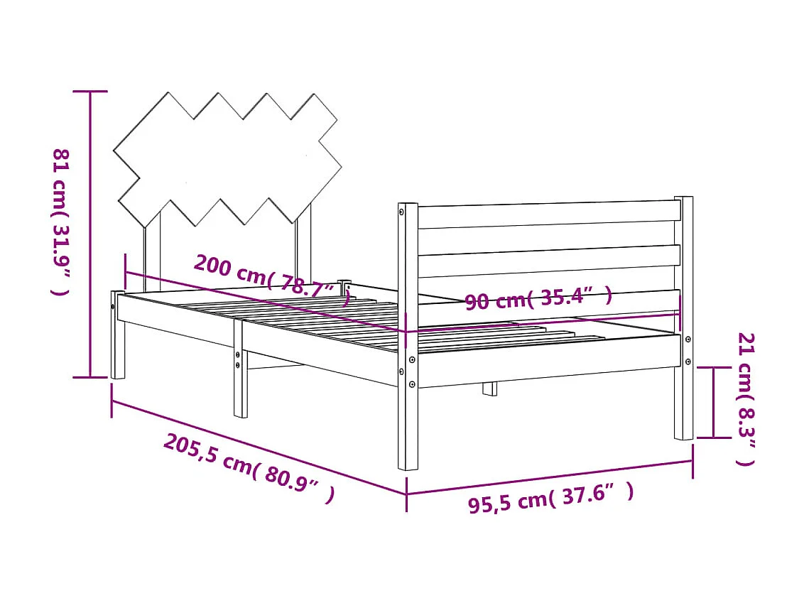 Cadre de lit sans matelas 90x200 cm bois massif