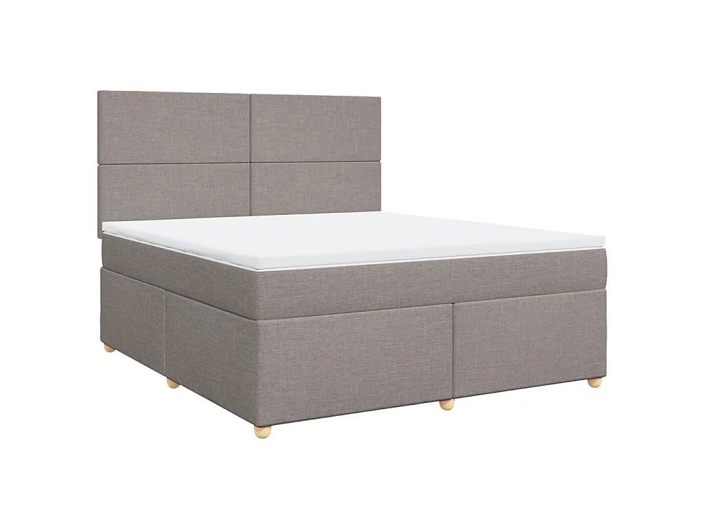 Cama box spring con colchón tela gris taupe 180x200 cm