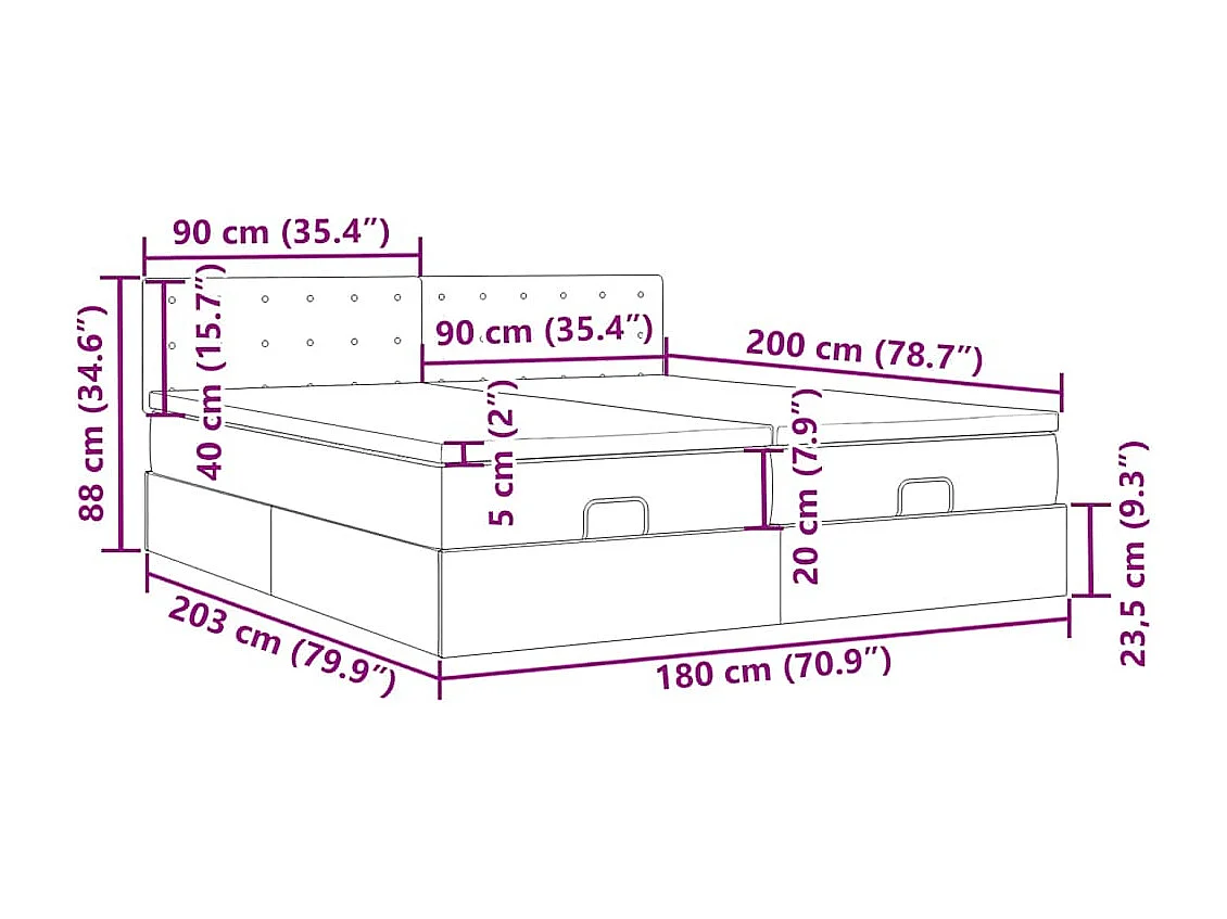 Struttura Letto Pouf con Materassi 180x200 cm in Tessuto