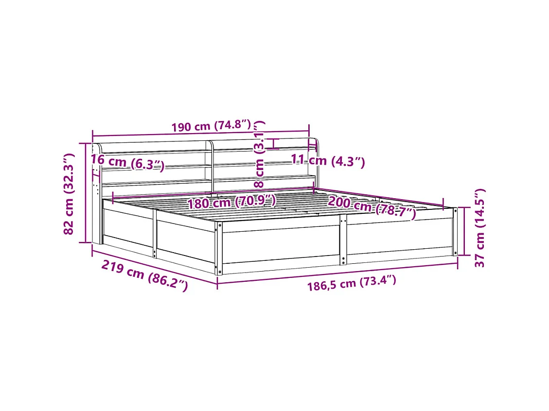 Cadre de lit et tête de lit blanc 180x200 cm bois de pin massif