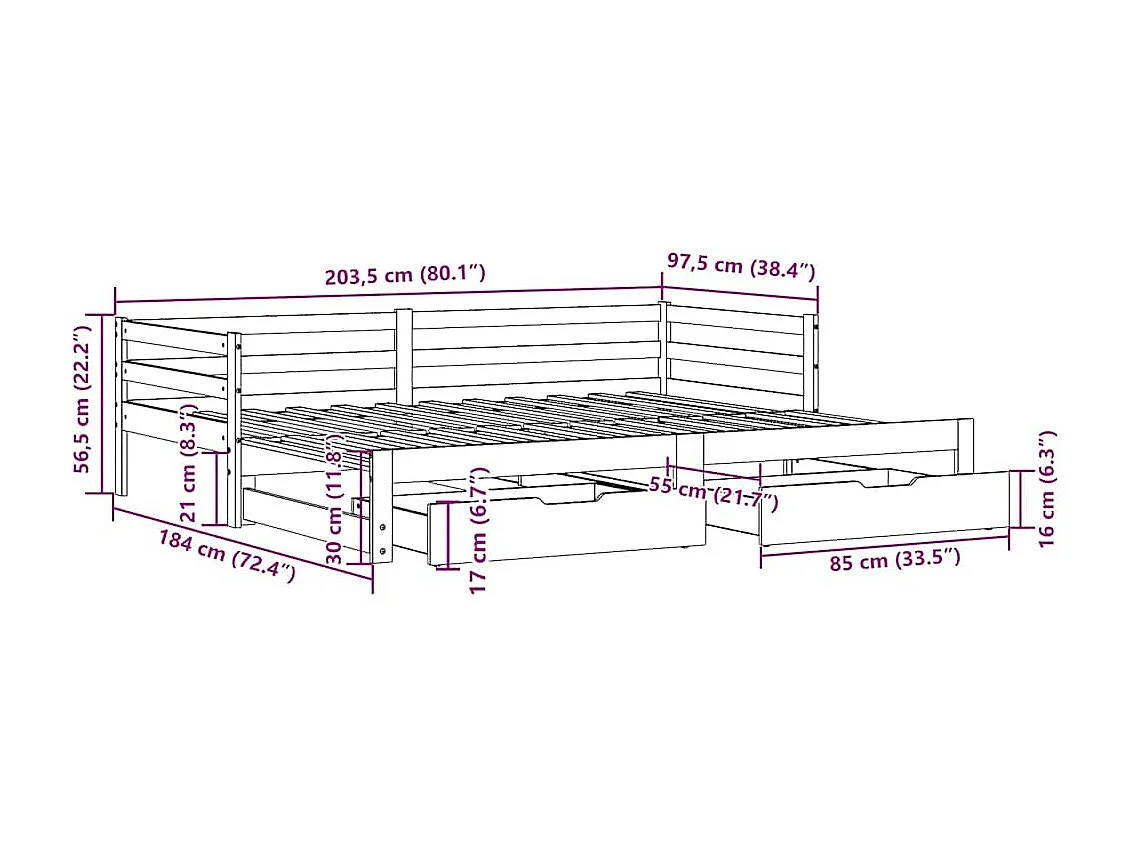 Tagesbett mit Schubladen Weiß 90x200 cm Kiefernholz