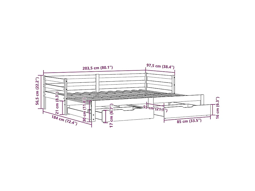 Sofá-cama c/ gavetas 90x200cm madeira de pinho maciça branco
