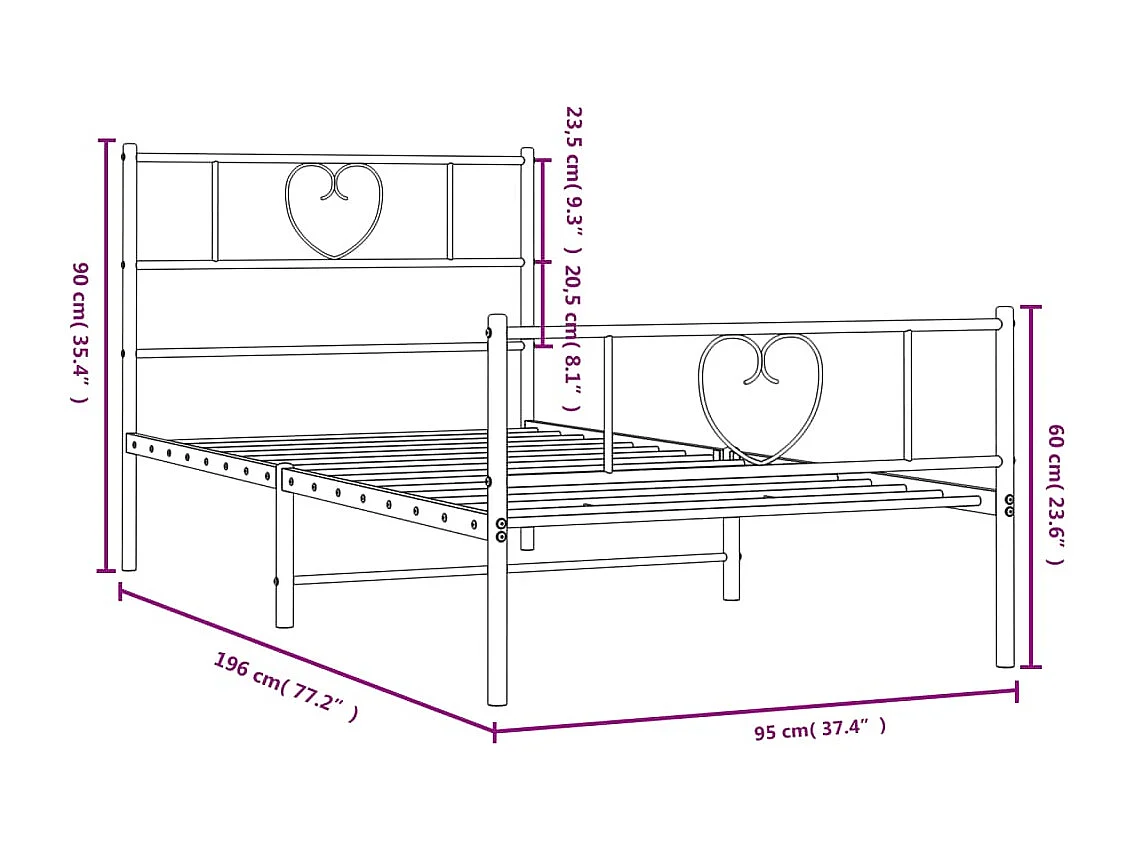 Bedframe met hoofd- en voeteneinde metaal zwart 90x190 cm