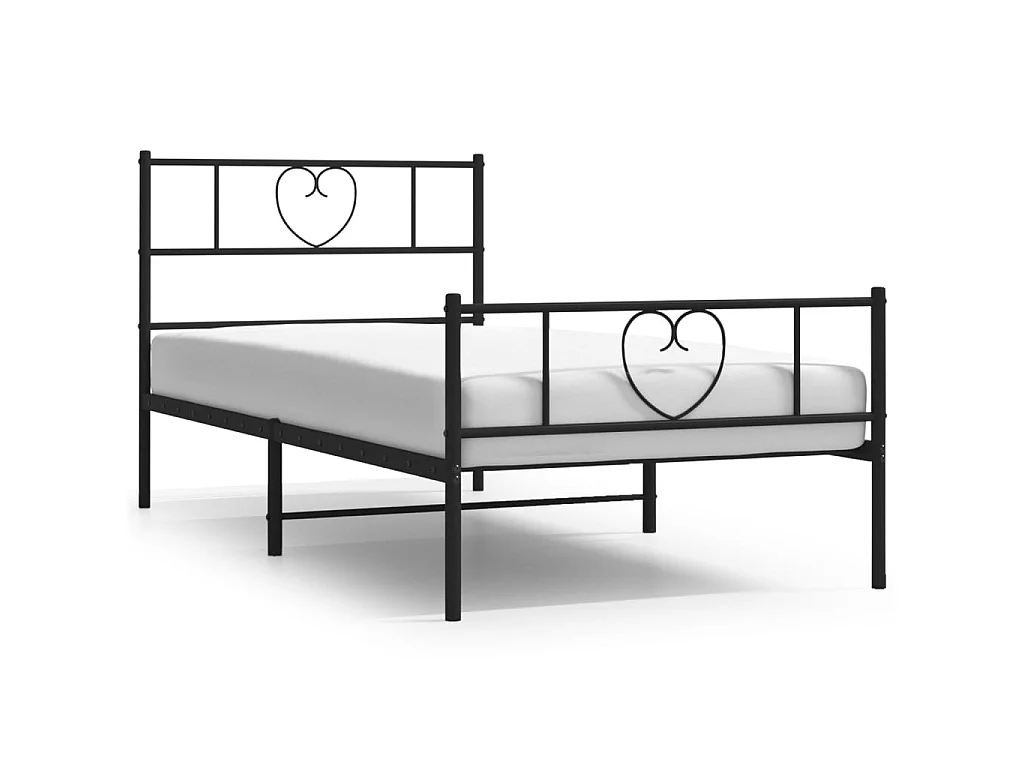 Cadre de lit métal sans matelas avec pied de lit noir 90x190 cm