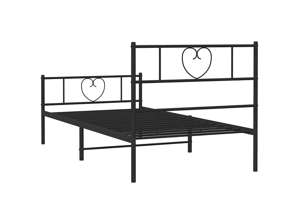 Cadre de lit métal sans matelas avec pied de lit noir 90x190 cm