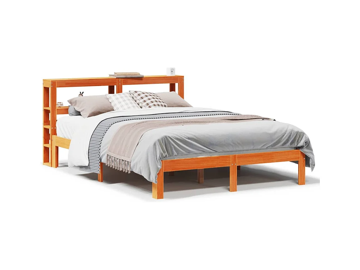 Bedframe zonder matras massief grenenhout wasbruin 140x200 cm