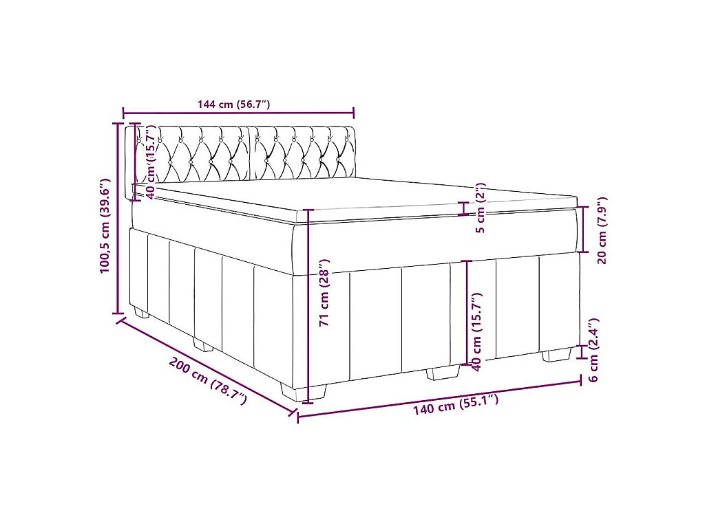 Boxspring met matras stof donkergrijs 140x200 cm