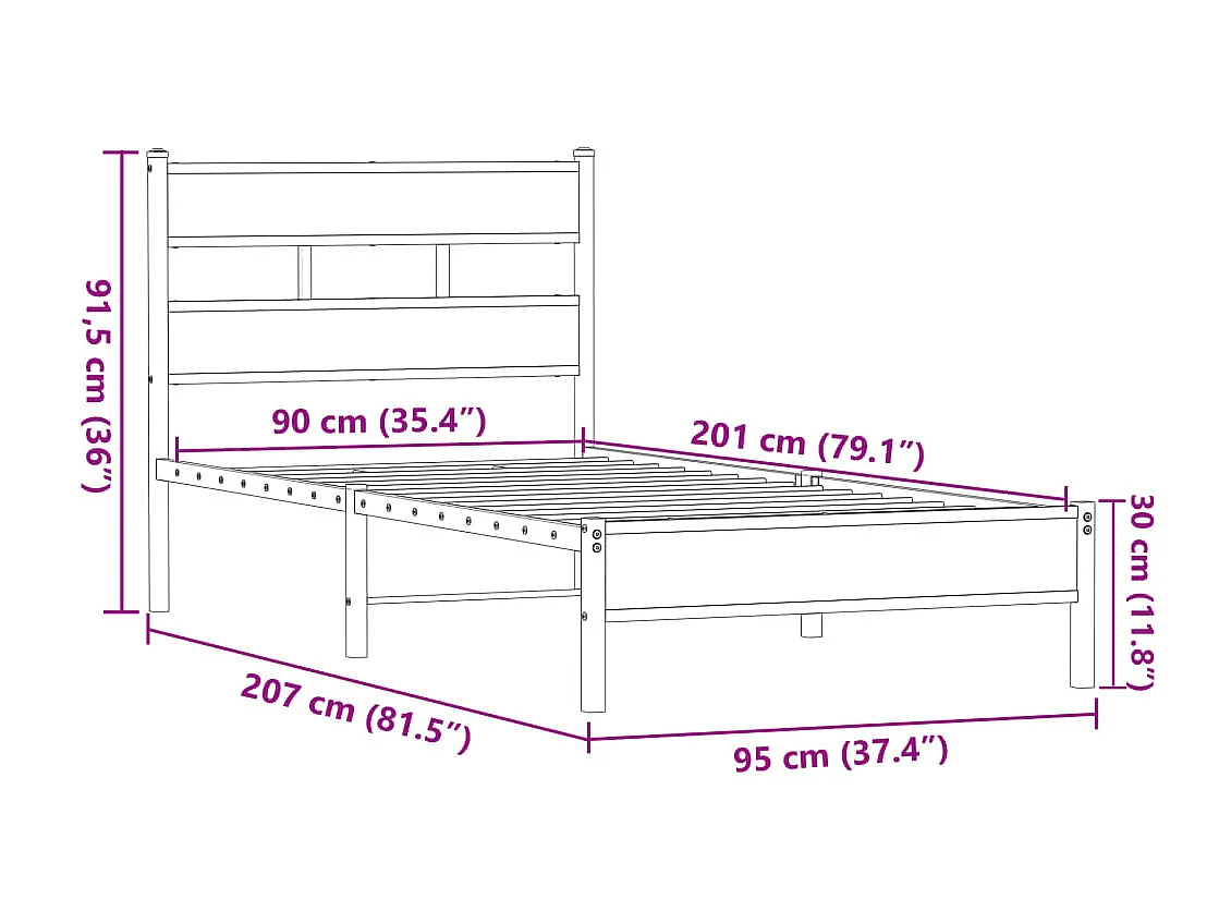 Bedframe zonder matras bewerkt hout bruin eikenkleur 90x200 cm