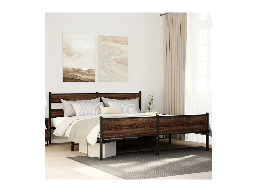 Cadre de lit en métal sans matelas chêne marron 180x200 cm