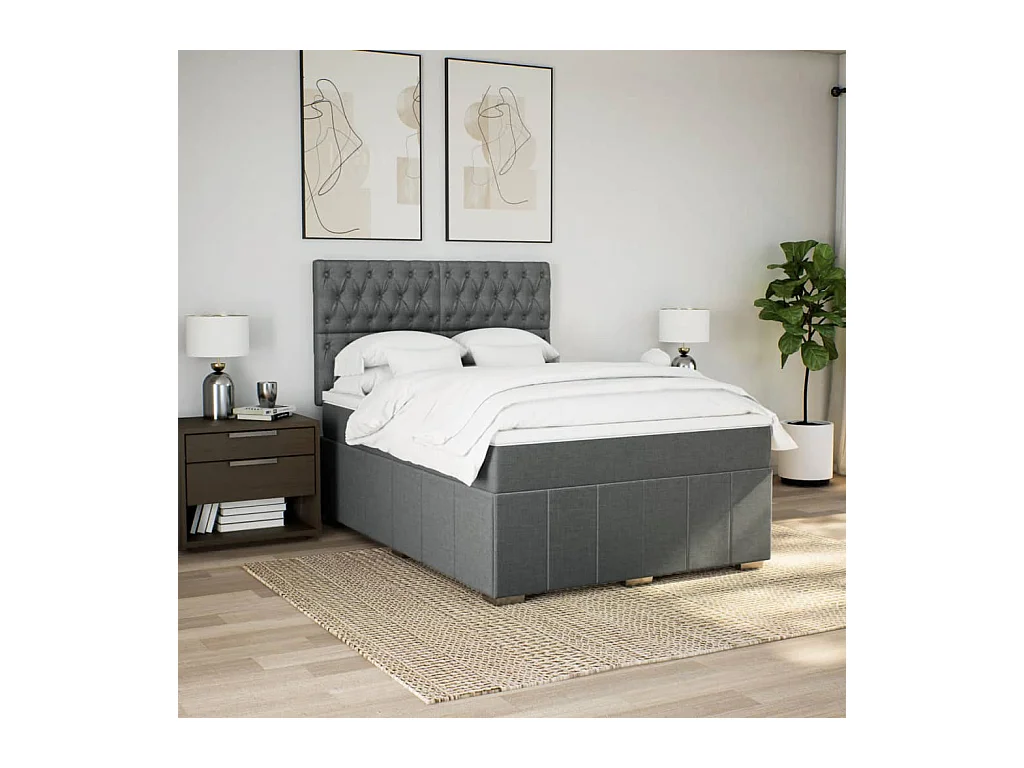 Sommier à lattes de lit avec matelas Gris foncé 160x200cm Tissu
