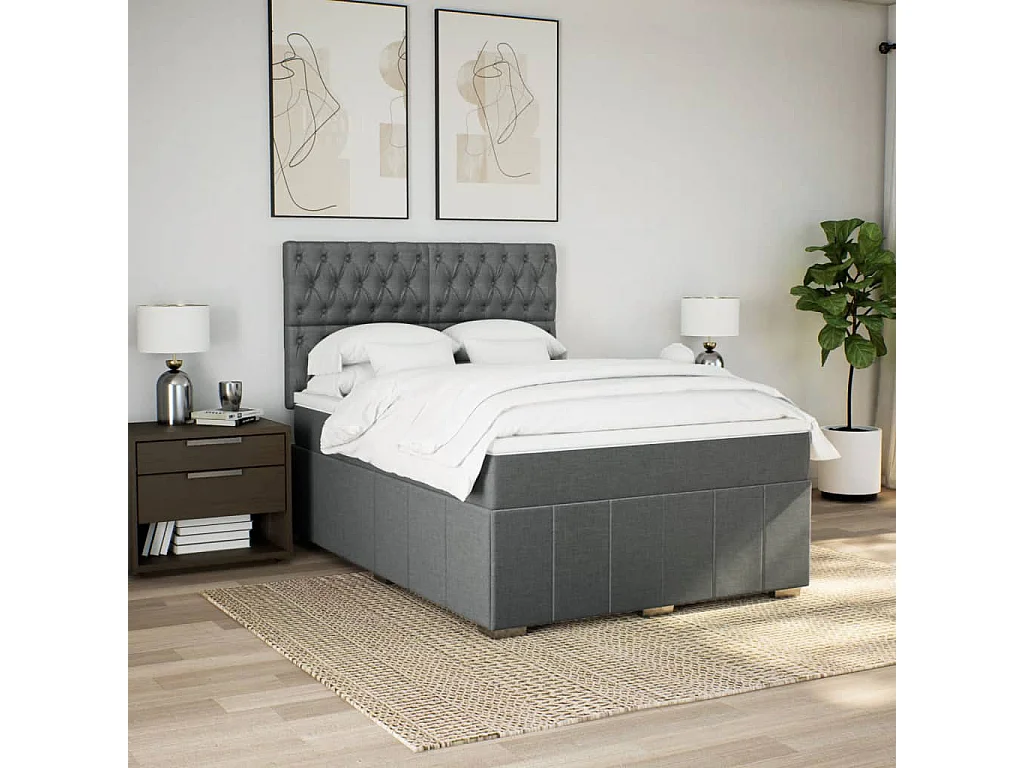 Cama com molas/colchão 160x200 cm tecido cinzento-escuro