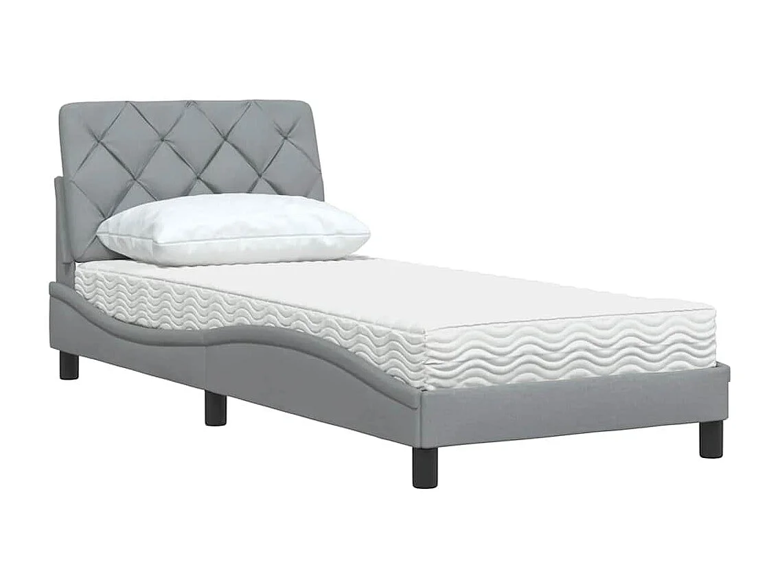 Cama con colchón tela gris claro 90x190 cm