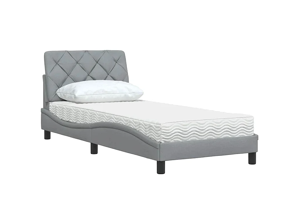 Letto con Materasso Grigio Chiaro 90x190 cm in Tessuto