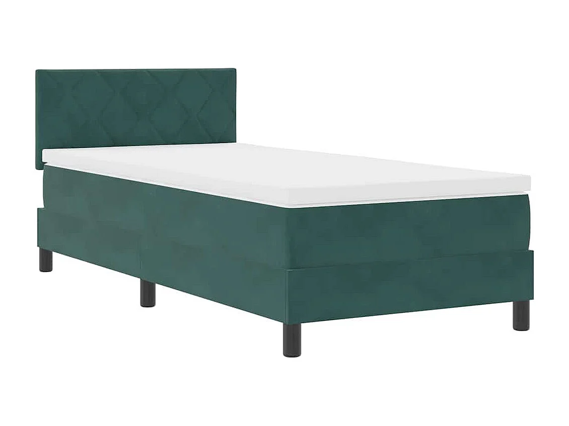 Lit à ressorts avec matelas Vert foncé 90 x 200 cm Velours