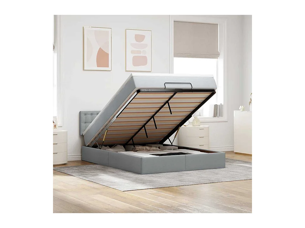 Ottoman-Bett mit Matratze Hellgrau 140x200 cm Stoff