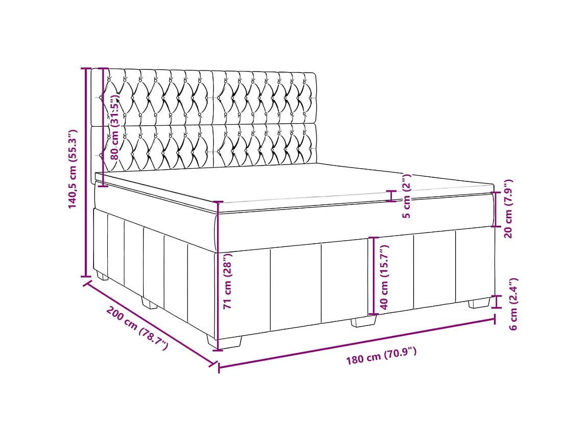 Boxspringbett mit Matratze Hellgrau 180x200 cm Stoff