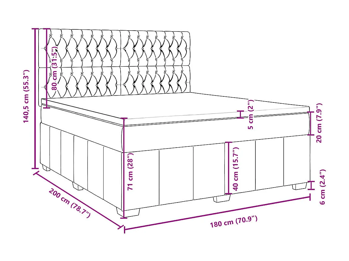Boxspringbett mit Matratze Hellgrau 180x200 cm Stoff