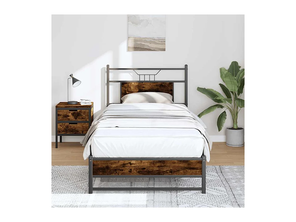 Cadre de lit sans matelas chêne fumé 90x200cm bois d'ingénierie
