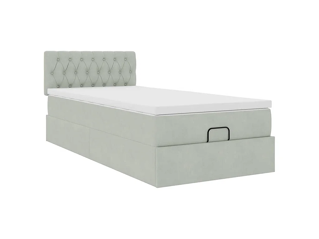 Estructura cama otomana colchón terciopelo gris claro 100x200cm