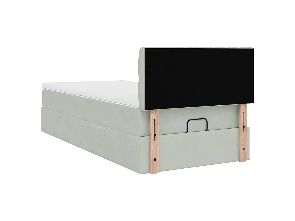 Estructura cama otomana colchón terciopelo gris claro 100x200cm