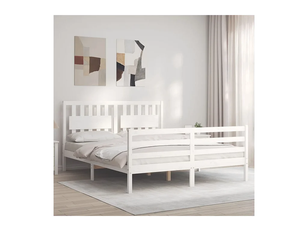 Cadre de lit sans matelas blanc 160x200 cm bois massif