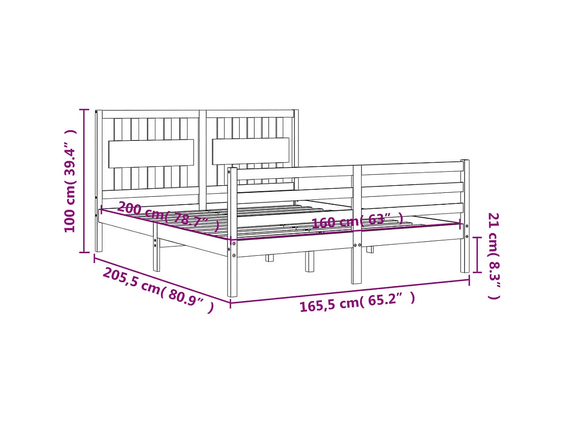 Cadre de lit sans matelas blanc 160x200 cm bois massif