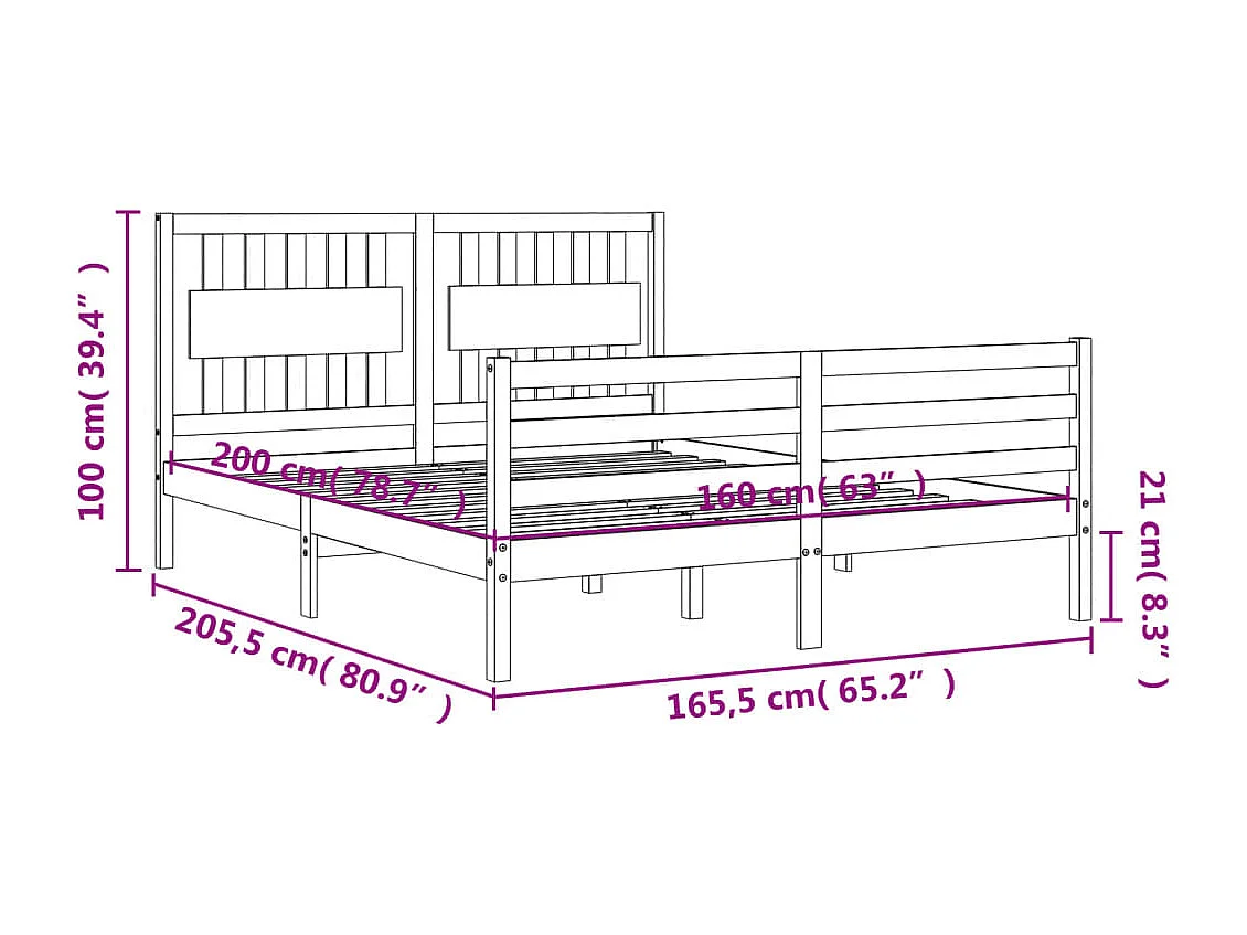 Massivholzbett mit Kopfteil Weiß 160x200 cm