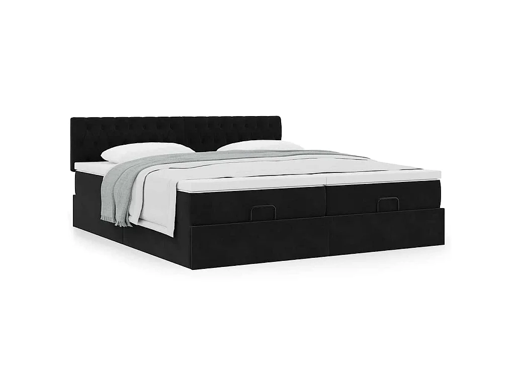 Struttura Letto Pouf con Materassi Nero 160x200 cm in Velluto
