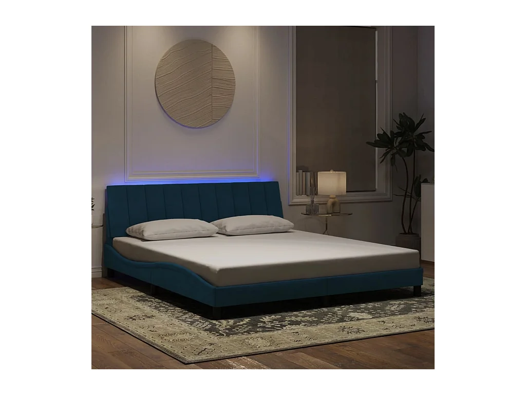 Cadre de lit avec LED sans matelas Hanko bleu 180x200 cm velours