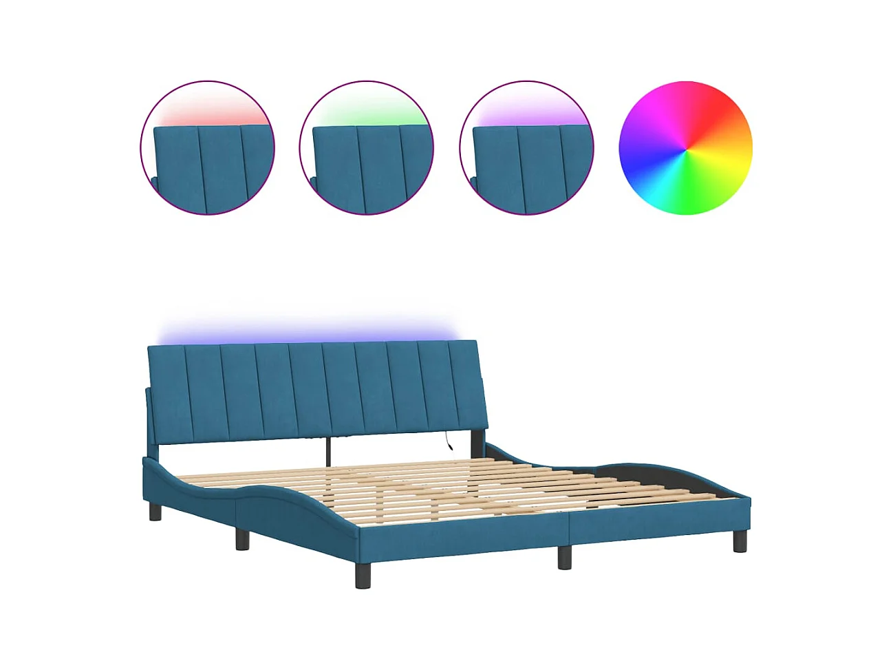 Cadre de lit avec LED sans matelas Hanko bleu 180x200 cm velours