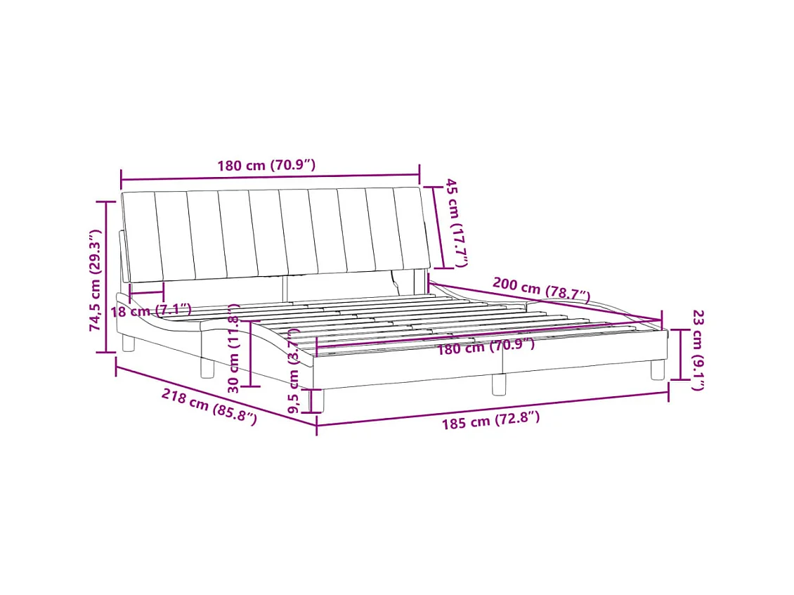 Cadre de lit avec LED sans matelas Hanko bleu 180x200 cm velours