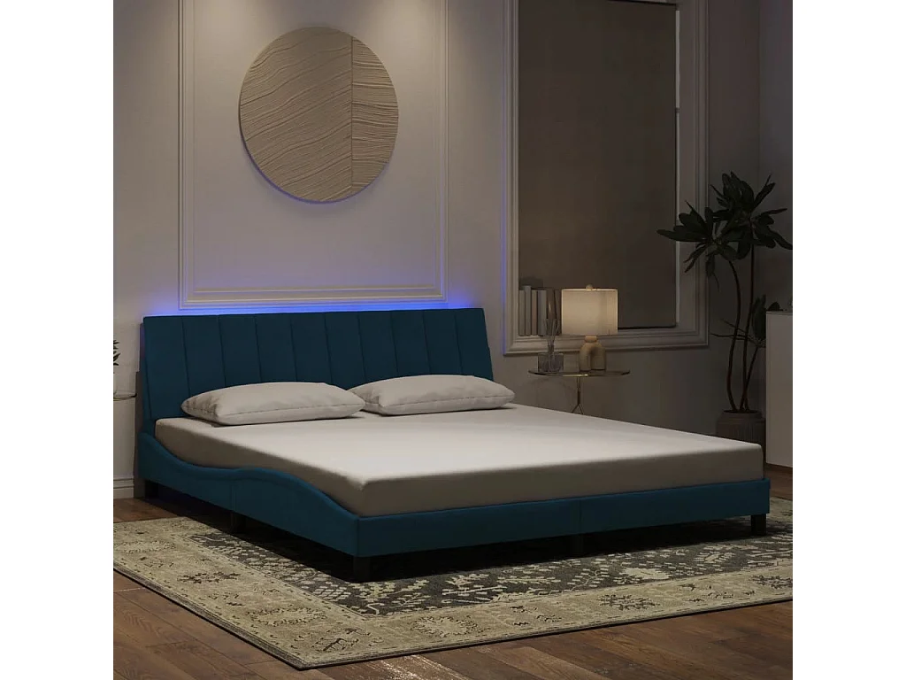 Giroletto con LED senza Materasso Hanko Blu 180x200 cm in Velluto