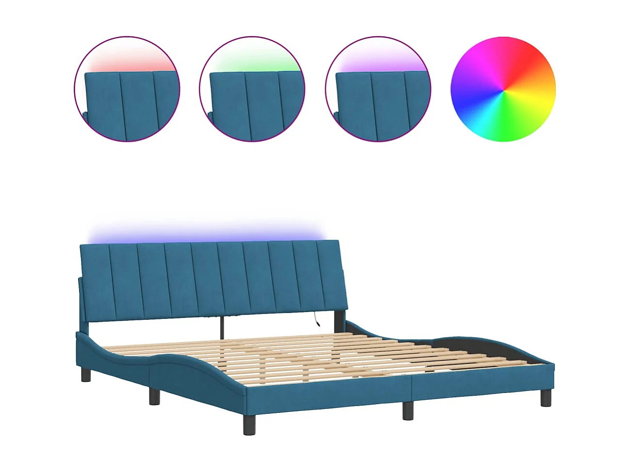 Giroletto con LED senza Materasso Hanko Blu 180x200 cm in Velluto