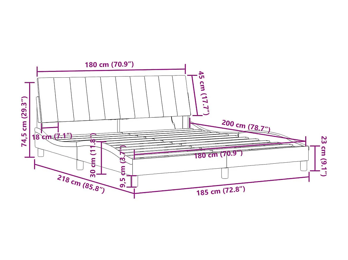 Giroletto con LED senza Materasso Hanko Blu 180x200 cm in Velluto