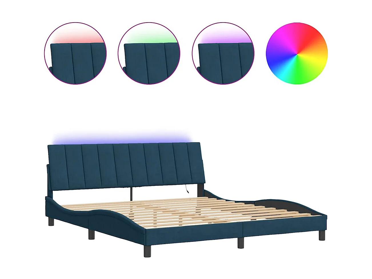 Cadre de lit avec LED sans matelas Hanko bleu 180x200 cm velours