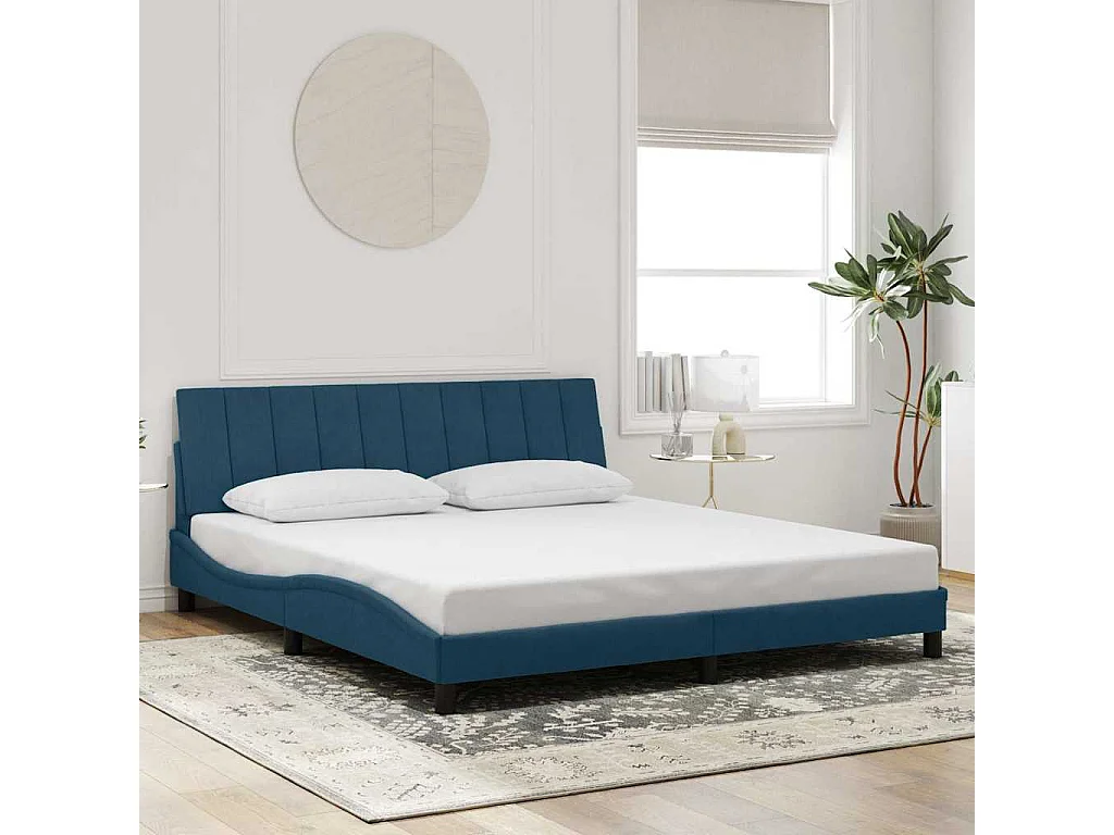 Cadre de lit avec LED sans matelas Hanko bleu 180x200 cm velours