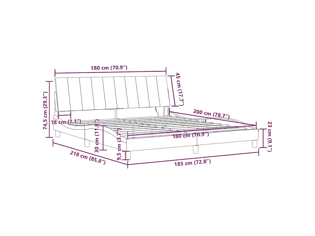 Bedframe met LED zonder matras "Hanko"  fluweel blauw 180x200 cm
