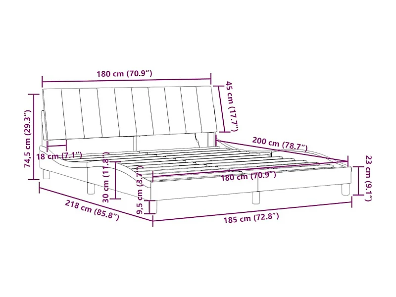 Bettgestell mit LED ohne Matratze "Hanko" Blau 180x200 cm Samt